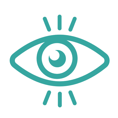 an illustrated teal icon of an eye with a crescent moon pupil, indicating "melatonin-free" 