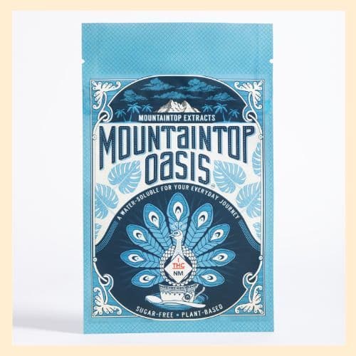 a photo of the packaging for Oasis cannabis dissolvable powder from Mountaintop Extracts. 