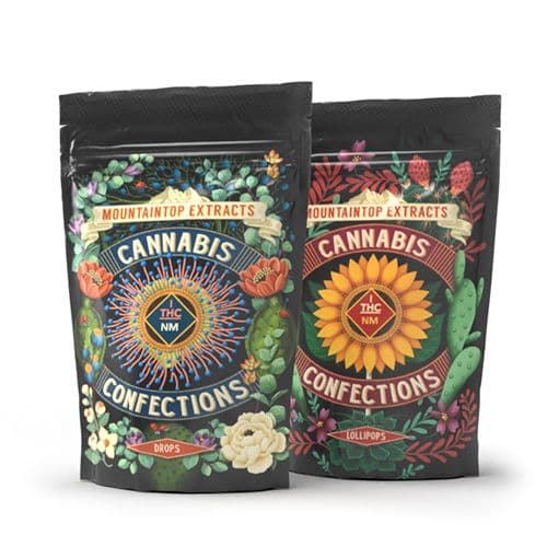 a packaging photo of cannabis confections from Mountaintop Extracts on a white backdrop.