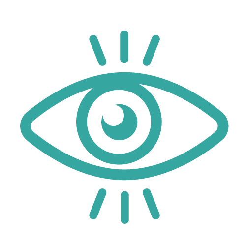an illustrated teal icon of an eye with a crescent moon pupil, indicating "melatonin-free" 
