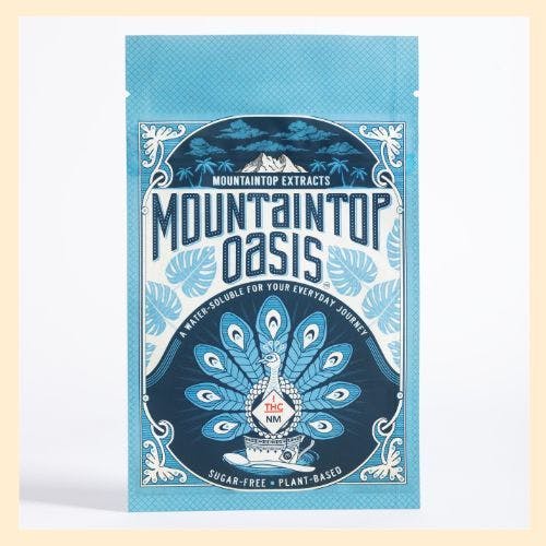 a photo of the packaging for Oasis cannabis dissolvable powder from Mountaintop Extracts. 